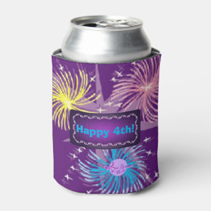 Colourful Fireworks Happy 4th Can Cooler