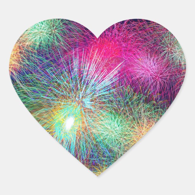Colourful fireworks heart sticker (Front)