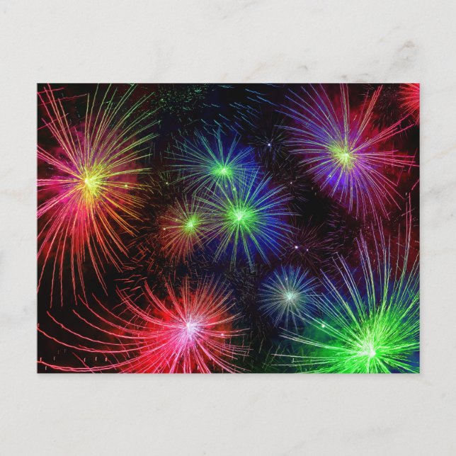Colourful fireworks illustration postcard (Front)