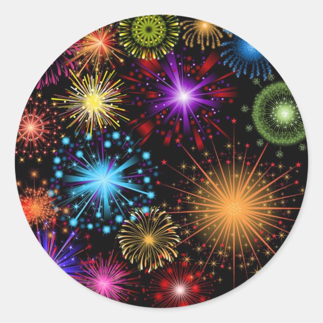 Colourful fireworks New Year Classic Round Sticker (Front)
