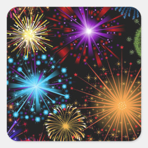 Colourful fireworks New Year Square Sticker
