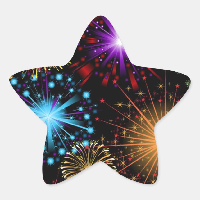Colourful fireworks New Year Star Sticker (Front)