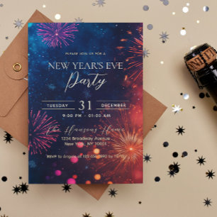 Colourful Fireworks New Year's Eve Party Invitation