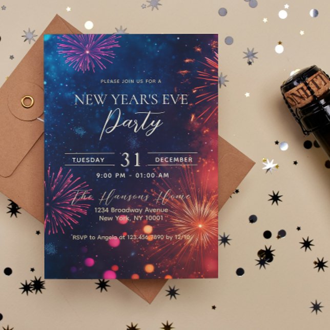 Colourful Fireworks New Year's Eve Party Invitation (Creator Uploaded)