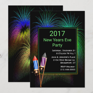 Colourful Fireworks New Years Party Invitation