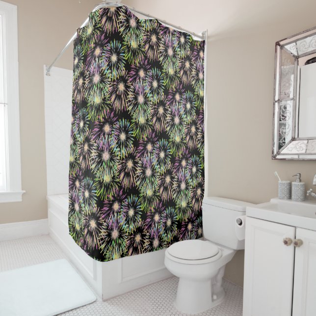 Colourful Fireworks Pattern  Shower Curtain (In Situ)