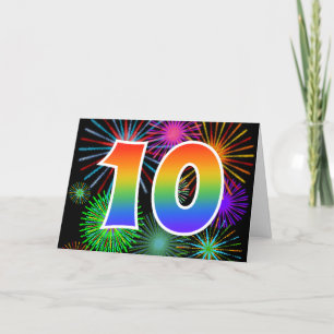 Colourful Fireworks + Rainbow Pattern "10" Event # Card