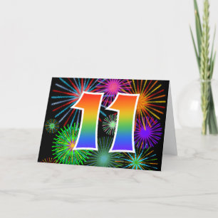 Colourful Fireworks + Rainbow Pattern "11" Event # Card