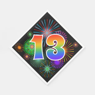 Colourful Fireworks + Rainbow Pattern "13" Event # Napkin