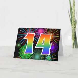 Colourful Fireworks + Rainbow Pattern "14" Event # Card
