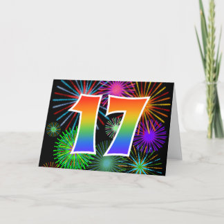 Colourful Fireworks + Rainbow Pattern "17" Event # Card