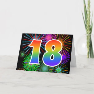 Colourful Fireworks + Rainbow Pattern "18" Event # Card