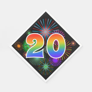 Colourful Fireworks + Rainbow Pattern "20" Event # Napkin