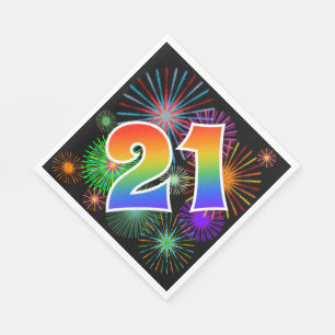 Colourful Fireworks + Rainbow Pattern "21" Event # Napkin