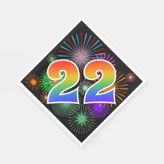 Colourful Fireworks + Rainbow Pattern "22" Event # Napkin (Corner)