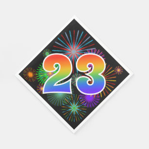Colourful Fireworks + Rainbow Pattern "23" Event # Napkin