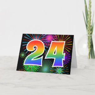 Colourful Fireworks + Rainbow Pattern "24" Event # Card