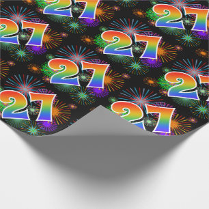 Colourful Fireworks + Rainbow Pattern "27" Event # Wrapping Paper
