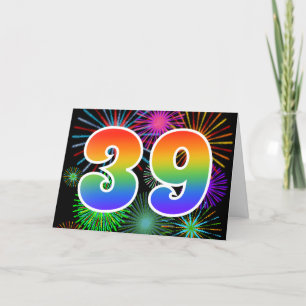 Colourful Fireworks + Rainbow Pattern "39" Event # Card