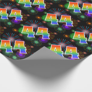 Colourful Fireworks + Rainbow Pattern "44" Event # Wrapping Paper
