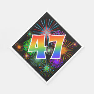 Colourful Fireworks + Rainbow Pattern "47" Event # Napkin