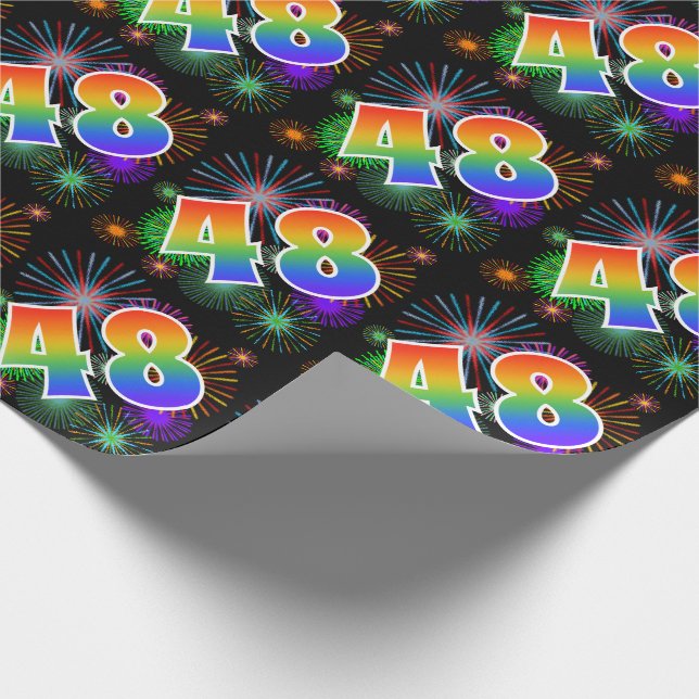 Colourful Fireworks + Rainbow Pattern "48" Event # Wrapping Paper (Corner)