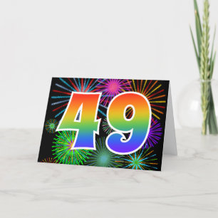 Colourful Fireworks + Rainbow Pattern "49" Event # Card