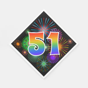 Colourful Fireworks + Rainbow Pattern "51" Event # Napkin