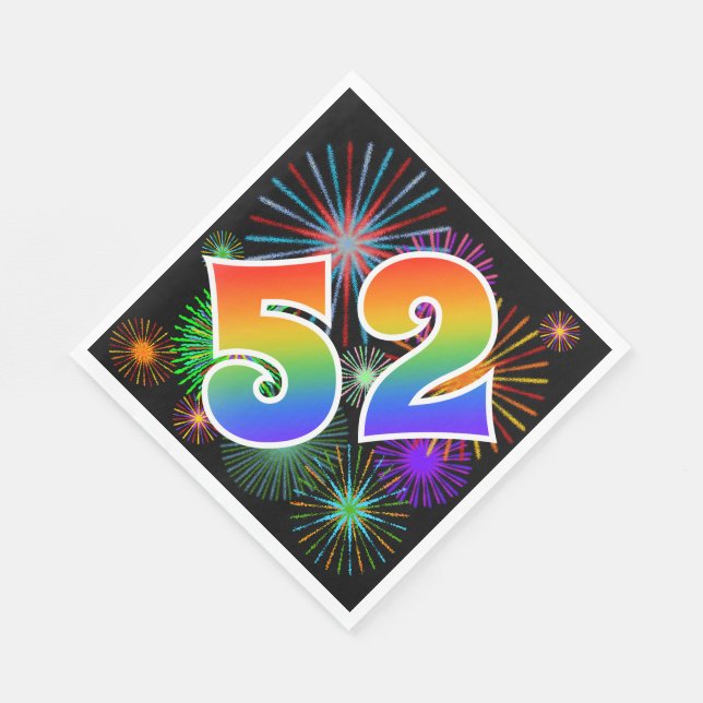 Colourful Fireworks + Rainbow Pattern "52" Event # Napkin (Corner)