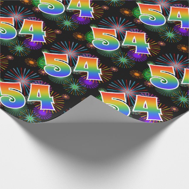 Colourful Fireworks + Rainbow Pattern "54" Event # Wrapping Paper (Corner)