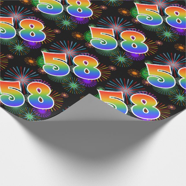Colourful Fireworks + Rainbow Pattern "58" Event # Wrapping Paper (Corner)