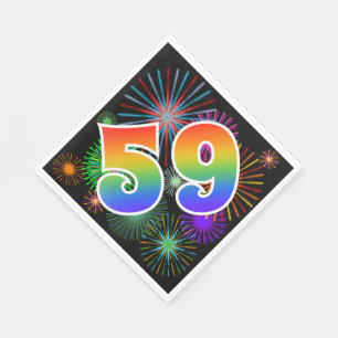 Colourful Fireworks + Rainbow Pattern "59" Event # Napkin