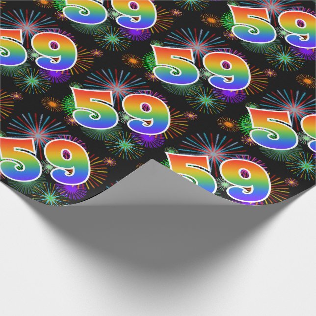 Colourful Fireworks + Rainbow Pattern "59" Event # Wrapping Paper (Corner)