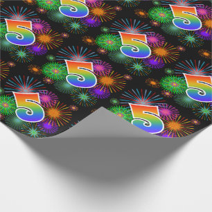 Colourful Fireworks + Rainbow Pattern "5" Event # Wrapping Paper