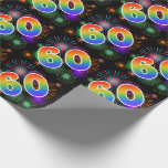 Colourful Fireworks   Rainbow Pattern "60" Event # Wrapping Paper<br><div class="desc">This exciting, fun, and vibrant wrapping paper design features a colourful celebratory fireworks inspired pattern, along with the number "60" featuring a multicolored rainbow like gradient pattern, on a black coloured background. Wrapping paper like this might be a fun, happy way of wrapping gifts or presents being given for somebody’s...</div>