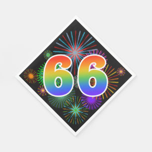 Colourful Fireworks + Rainbow Pattern "66" Event # Napkin