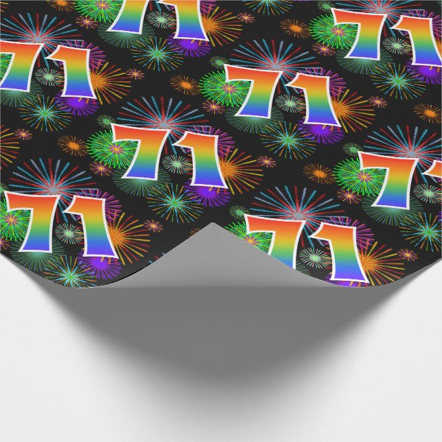 Colourful Fireworks + Rainbow Pattern "71" Event # Wrapping Paper (Corner)
