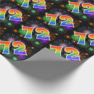 Colourful Fireworks + Rainbow Pattern "72" Event # Wrapping Paper