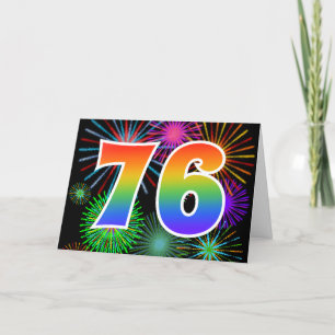 Colourful Fireworks + Rainbow Pattern "76" Event # Card