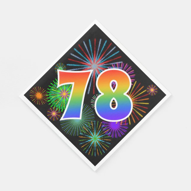 Colourful Fireworks + Rainbow Pattern "78" Event # Napkin (Corner)