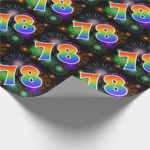 Colourful Fireworks + Rainbow Pattern "78" Event # Wrapping Paper
