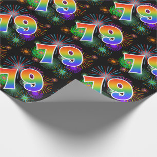 Colourful Fireworks + Rainbow Pattern "79" Event # Wrapping Paper