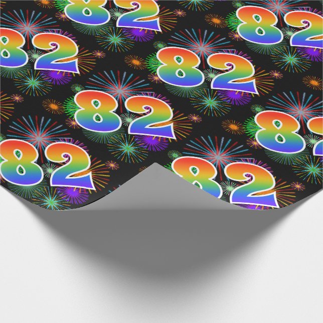 Colourful Fireworks + Rainbow Pattern "82" Event # Wrapping Paper (Corner)
