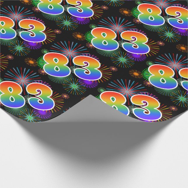Colourful Fireworks + Rainbow Pattern "83" Event # Wrapping Paper (Corner)