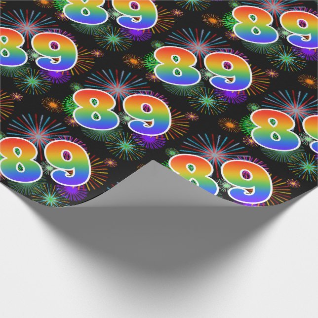 Colourful Fireworks + Rainbow Pattern "89" Event # Wrapping Paper (Corner)