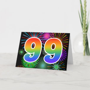 Colourful Fireworks + Rainbow Pattern "99" Event # Card