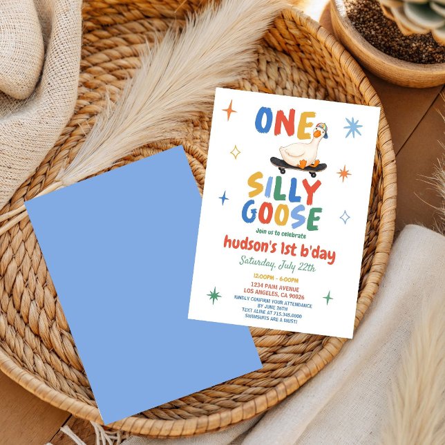 colourful First Birthday summer one silly goose  Invitation (Creator Uploaded)