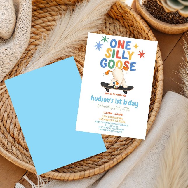 colourful First Birthday summer one silly goose  Invitation (Creator Uploaded)