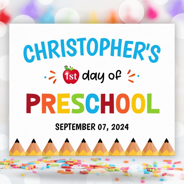 Colourful First Day Of School Preschool  Poster (Colorful First Day Of School Preschool Poster)