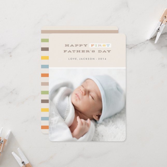 Colourful First Father's Day Card - Mocha (Front/Back In Situ)
